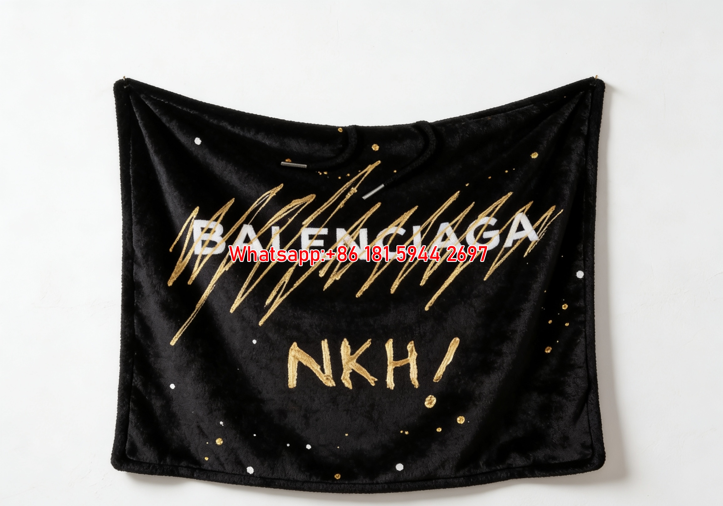 Balenciaga Gold Scribble NKH Print Flannel Sofa Throw Blanket BA424